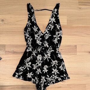 NWOT Floral Black and White Romper